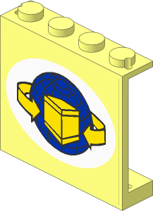 Panel  1 x  4 x  3 with Solid Studs and Blue Globe, Yellow Box and Curved Arrows Sticker