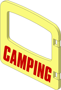 Duplo Door  1 x  4 x  3 with Arched Top with Large Window with Red "CAMPING" Pattern