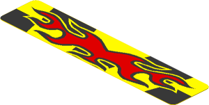 Sticker  0.9 x  3.9 with Red Symmetric Flame on Black/Yellow