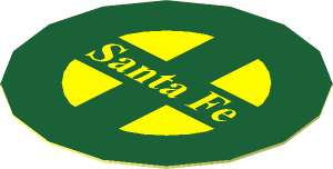 Sticker  1.3 x  1.3 Round with Yellow "Santa Fe" in Dark Green Cross and Thick Border