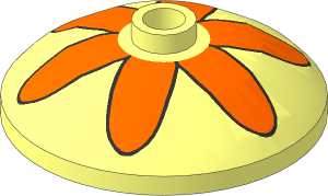 Dish  3 x  3 Inverted with Six Orange Flower Petals and Black Outline Pattern