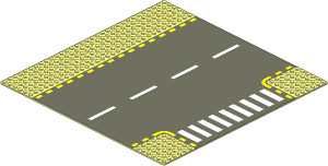 Baseplate 32 x 32 Road 6-Stud T-Junction with Yellow Road Edge and White Pedestrian Crossing Pattern