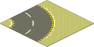 Baseplate 32 x 32 Road 6-Stud Curve with Yellow Road Edge Pattern