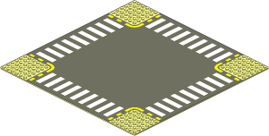 Baseplate 32 x 32 Road 6-Stud Crossroads with Yellow Road Edge and White Pedestrian Crossing Pattern