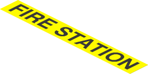 Sticker  1.1 x  7.9 with Black "FIRE STATION" on Yellow Background