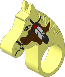 Animal Horse Head with Black Tack, Metallic Silver Fittings and Feather Pattern