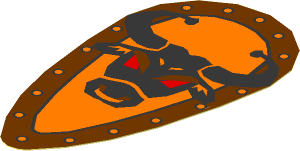 Sticker  3.5 x  1.9 Shield Ovoid Black Bull Head on Brown Border