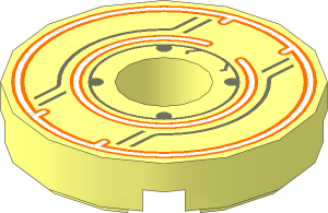 Tile  2 x  2 Round with Hole with Disc with Orange Ring Pattern