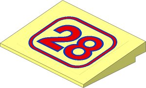 Slope Brick 10  6 x  8 with Red and Blue "28" on Transparent Background Sticker