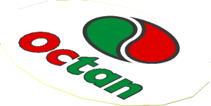 Sticker  2.4 x  3.4 Oval with Red/Green "Octan" Text and Logo