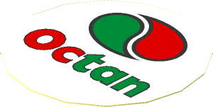 Sticker  1.9 x  1.9 Round with Red/Green "Octan" Text and Logo