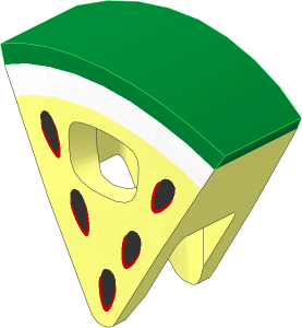 Minifig Headdress Circular Slice 60 Degrees with Green and White Rind and Black Watermelon Seeds Pattern