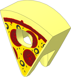 Minifig Headdress Circular Slice 60 Degrees with Yellow Cheese Red and Dark Red Pepperoni and Sauce Pattern