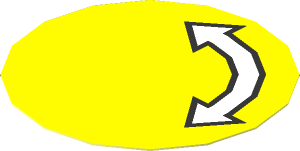 Sticker  1.8 x  1.8 Round with White Curved Double Arrow with Black Outline on Yellow Background