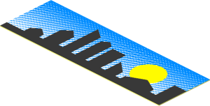 Sticker  0.9 x  2.8 with Black Skyline on Blue Gradient Background with Sun