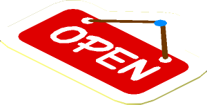 Sticker  1.2 x  1.5 with White "OPEN" on Red Sign