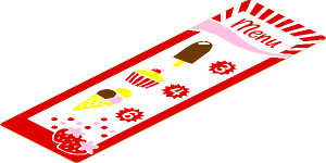 Sticker  5.8 x  1.8 with "Menu", Ice Cream, Cupcake and Strawberries