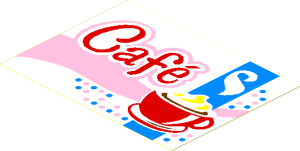 Sticker  2.9 x  3.9 with "Café" and Red Cup and Saucer