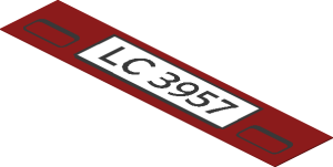 Sticker  0.8 x  3.8 DkRed with "LC 3957" License Plate