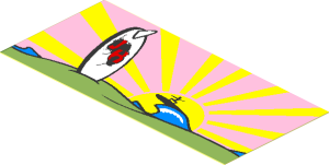 Sticker  1.7 x  3.7 with Beach, Surfboard and Sunset