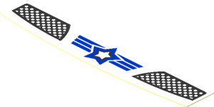 Sticker  1.0 x  4.0 with Black/Blue Star on Blue/White Stripes and Grilles