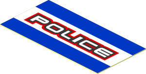 Sticker  0.8 x  1.6 with Black/Red "POLICE" on White/Blue Stripes