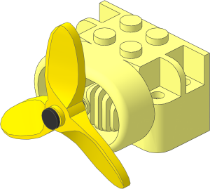 Brick  2 x  4 x  2 with Engine Cowling and Yellow Propeller, Black Pin