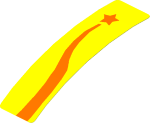 Sticker  0.8 x  3.0 with Orange and Yellow Shooting Star, S-Shape (Formed)