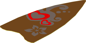 Sticker  3.0 x  1.4 Surfboard Front with Hearts and Flower