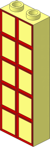 Brick  1 x  2 x  5 with Red and Dark Red Window Pane Pattern