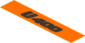 Sticker  0.75 x  3.75 Silver "U400" on Orange