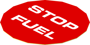 Sticker  1.75 x  1.75 Round with White "STOP FUEL" on Red Background