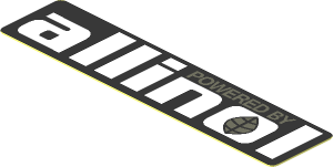 Sticker  2.6 x  0.6 with "POWERED BY allinol" on Black Background