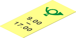 Sticker  1.8 x  0.8 with Golden Post Horn and "9.00 - 17.00"