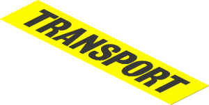 Sticker  1 x  4.5 with Black "TRANSPORT" on Yellow Background