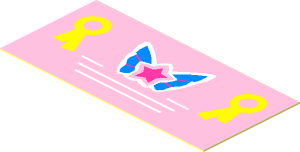Sticker  0.9 x  1.9 with Magenta Star on Butterfly Wings and 2 Yellow Award Ribbons