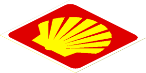 Sticker  2.7 x  2.9 with Shell Logo 1971 on Red Rounded Rectangle