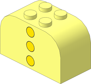 Brick  2 x  4 x  2 with Curved Top with 3 Yellow Dots Pattern
