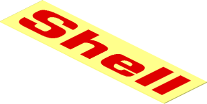 Sticker  0.7 x  2.7 with Red "Shell" on Transparent Background
