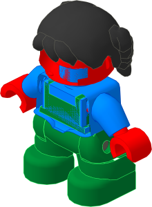 Figure Duplo Child Girl with Green Legs, Medium Blue Top with Flowers and Black Hair Pattern