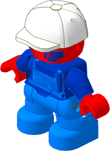 Figure Duplo Child Boy with Medium Blue Legs, Blue Top with "SKATE" and Lime Cap Pattern