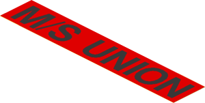Sticker  1.2 x  6.6 with Black "M/S UNION" on Red Background