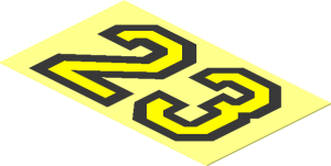 Sticker  1.5 x  2.5 with Black Outlined Yellow "23" on Transparent Background