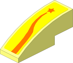 Slope Brick Curved  3 x  1 with Orange and Yellow Shooting Star S-Shape Sticker