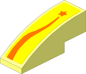 Slope Brick Curved  3 x  1 with Orange and Yellow Shooting Star Z-Shape Sticker