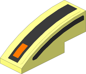 Slope Brick Curved  3 x  1 with Black Curved Stripe and Black Line and Orange Light on Transparent Background Left Stickers